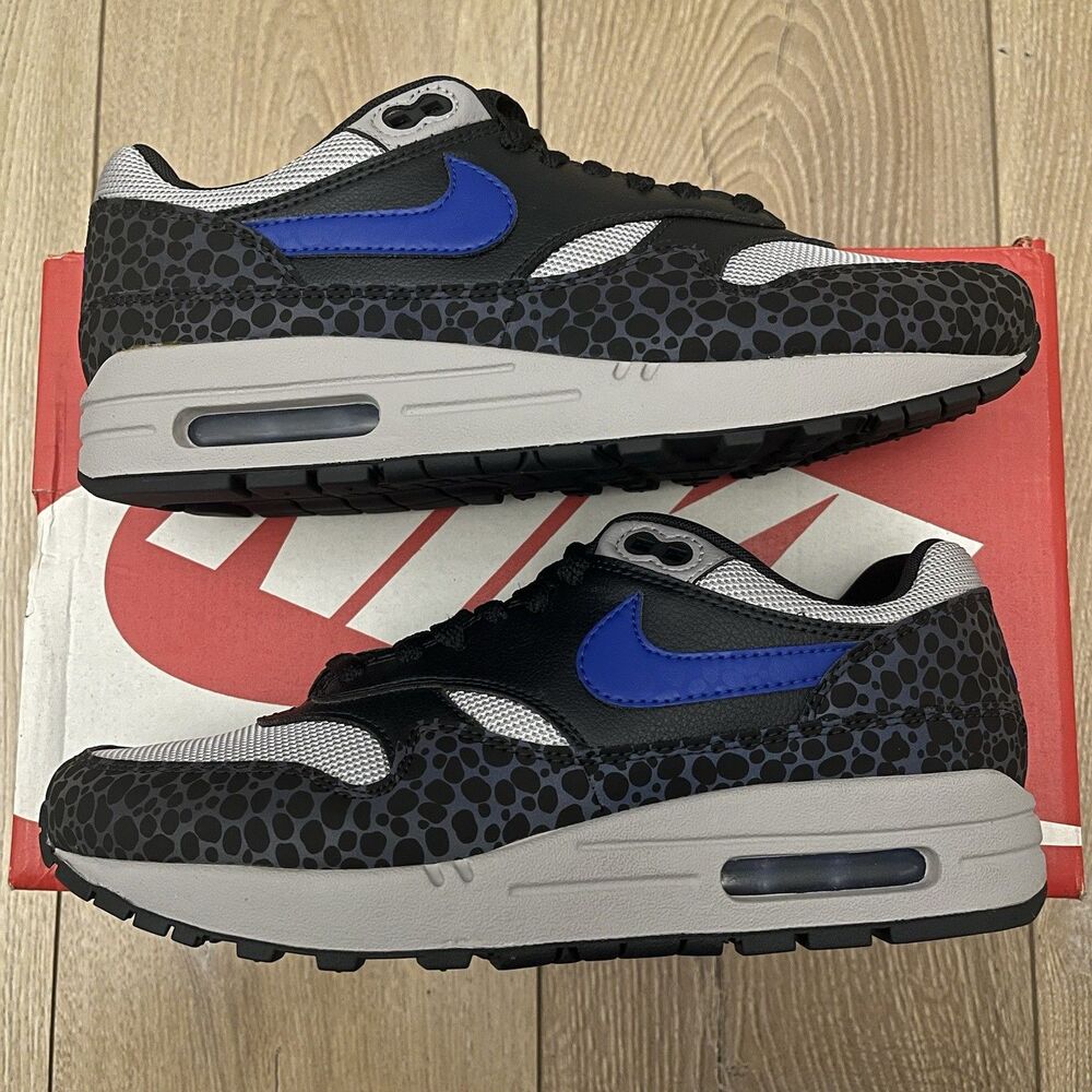 Nike Air Max 1 Safari Black Reflective Off Noir Hyper Blue Size 7.5